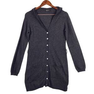 BCBGMAXAZRIA Hooded Cardigan Sweater Women M Gray Wool Cashmere Angora